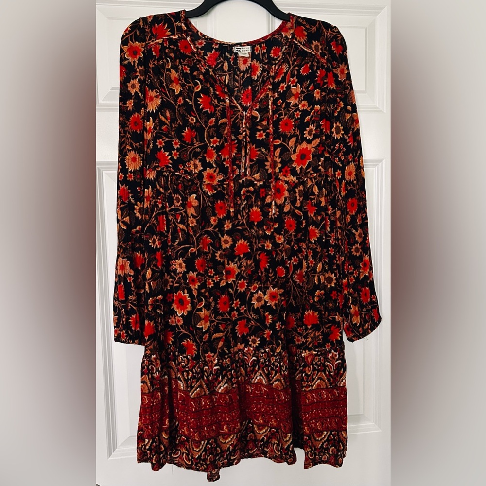 Billabong Floral Long Sleeve Dress - Red and Black